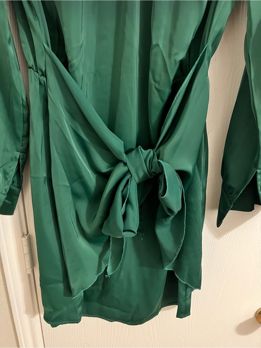 Emerald Green Tie-Waist Long Sleeve Dress - Picture 3 of 5